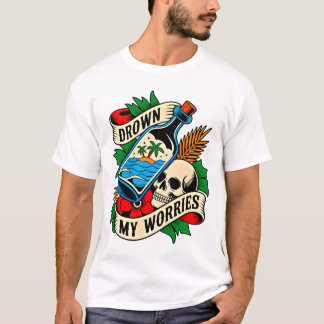 Schedel & Zonsondergang Tropische Tatoeage | Uniek T-shirt