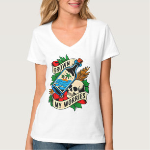 Schedel & Zonsondergang Tropische Tatoeage Uniek T-shirt