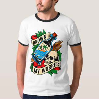 Schedel & Zonsondergang Tropische Tatoeage | Uniek T-shirt