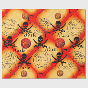 SCHEDEL, ZWAARDEN, PIRATEN SCHAT KAART PERCHMENT P CADEAUPAPIER