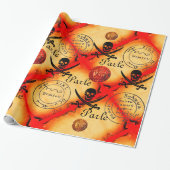 SCHEDEL, ZWAARDEN, PIRATEN SCHAT KAART PERCHMENT P CADEAUPAPIER (Uitgerold)