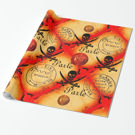 SCHEDEL, ZWAARDEN, PIRATEN SCHAT KAART PERCHMENT P CADEAUPAPIER (Uitgerold)