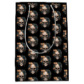 Schedel Zwart en Goud Bloemen Patroon Halloween Medium Cadeauzakje (Voorkant)
