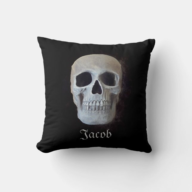 Schedel Zwart En Wit Gotische Trendy Kunst Design Kussen (Voorkant)