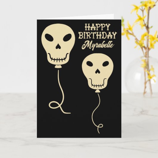 Schedelballonnen Gepersonaliseerde Gothic Verjaard Kaart (Gele Bloem)