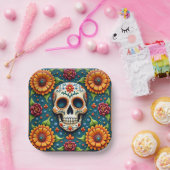 💀🌹Schedelbloei Burst Dia de los MuertosFiesta Papieren Bordje (Feest)