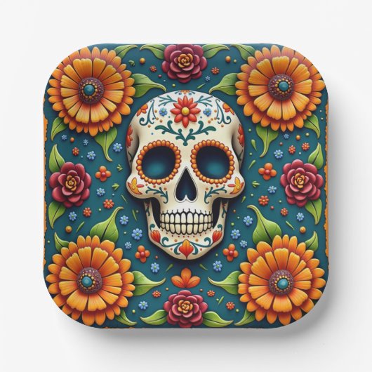 💀🌹Schedelbloei Burst Dia de los MuertosFiesta Papieren Bordje (Voorkant)
