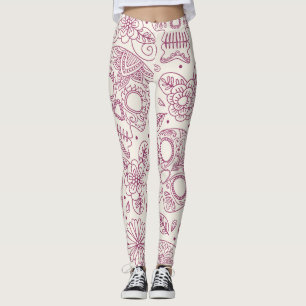 Schedelbloemen: Mexicaanse dag naadloos. Leggings