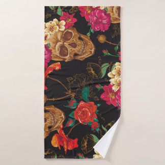 Schedelbloemen: naadloze donkere achtergrond. badhanddoek