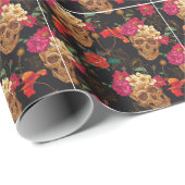 Schedelbloemen: naadloze donkere achtergrond. cadeaupapier (Rol Hoek)