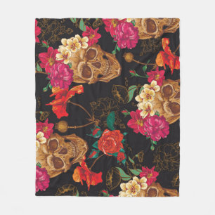 Schedelbloemen: naadloze donkere achtergrond. fleece deken