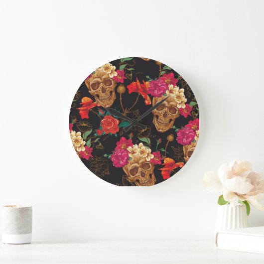 Schedelbloemen: naadloze donkere achtergrond. grote klok (Huis)