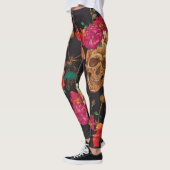 Schedelbloemen: naadloze donkere achtergrond. leggings (Links)