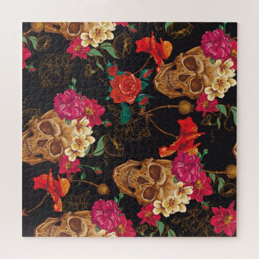 Schedelbloemen: naadloze donkere achtergrond. legpuzzel (Horizontaal)