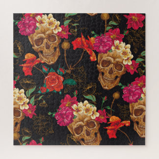 Schedelbloemen: naadloze donkere achtergrond. legpuzzel