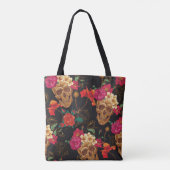 Schedelbloemen: naadloze donkere achtergrond. tote bag (Achterkant)