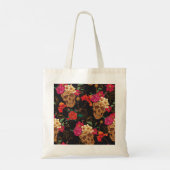 Schedelbloemen: naadloze donkere achtergrond. tote bag (Achterkant)