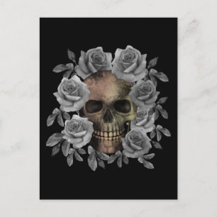 Schedelboeket bloemen zwart en wit briefkaart