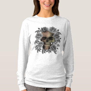 Schedelboeket bloemen zwart en wit t-shirt
