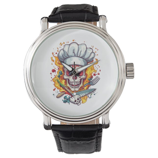 Schedelchef Kookgekheid � Grappige Kook Skelet Horloge (Voorkant)