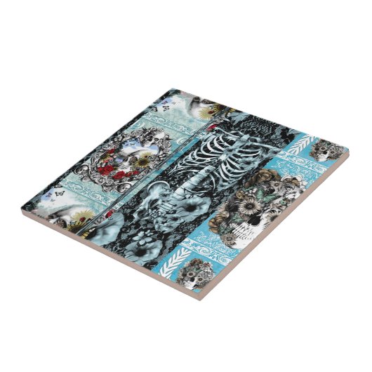  schedelcollage tegeltje (Zijkant)