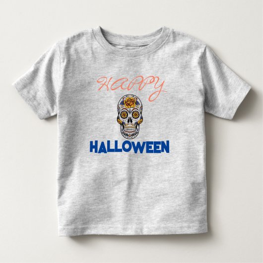 Schedeldag van de doden Happy Halloween Sinaasappe Kinder Shirts (Voorkant)