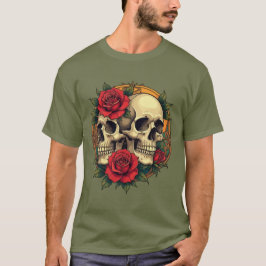 Schedelgezichten met rode rozen t-shirt