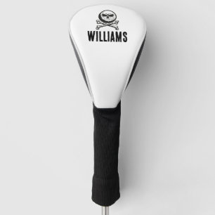 Schedelgolfbal en gekruiste botten aangepaste naam golfheadcover