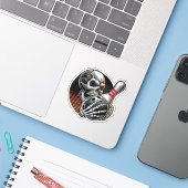 Schedelgrijpende Bowlingbal Sticker (Laptop met iPhone)