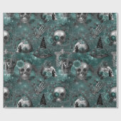 Schedelheks Floral | Dark Gothic Midnight Blauwgro Cadeaupapier (Vlak)