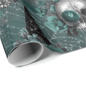 Schedelheks Floral | Dark Gothic Midnight Blauwgro Cadeaupapier (Rol Hoek)