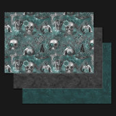 Schedelheks Floral | Dark Gothic Midnight Blauwgro Inpakpapier Vel