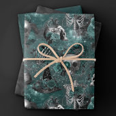 Schedelheks Floral | Dark Gothic Midnight Blauwgro Inpakpapier Vel