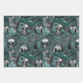 Schedelheks Floral | Dark Gothic Midnight Blauwgro Inpakpapier Vel (Voorkant)