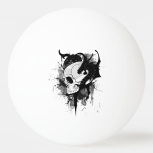 schedelhoofd met zwarte draak tattoo kunst pingpongbal