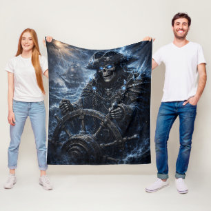 Schedelkapitein aan het roer – Blauwe Storm Verkre Fleece Deken