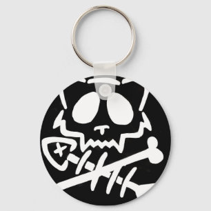 Schedelkat met gekruiste botten sleutelhanger