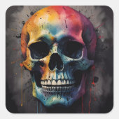 Schedelkleurig hoofd vierkante sticker (Voorkant)