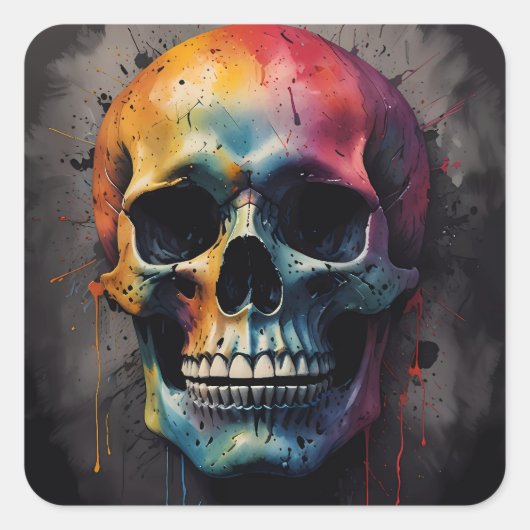 Schedelkleurig hoofd vierkante sticker (Voorkant)