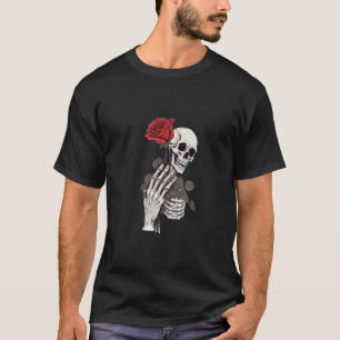 Schedelkop en skelet hand die Roos vasthoudt T-shirt