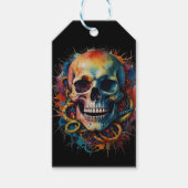 Schedelkop met meerkleurige verfspatten cadeaulabel (Voorkant)