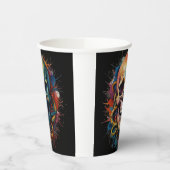 Schedelkop met meerkleurige verfspatten papieren bekers (Links)