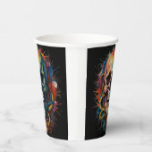 Schedelkop met meerkleurige verfspatten papieren bekers (Rechts)