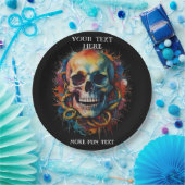 Schedelkop met meerkleurige verfspatten papieren bordje (Feest)