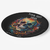 Schedelkop met meerkleurige verfspatten papieren bordje (Gekanteld)