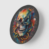 Schedelkop met meerkleurige verfspatten ronde klok (Hoek)