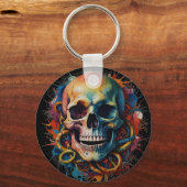 Schedelkop met meerkleurige verfspatten sleutelhanger (Achterkant)