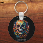 Schedelkop met meerkleurige verfspatten sleutelhanger (Voorkant)