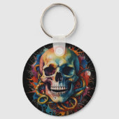 Schedelkop met meerkleurige verfspatten sleutelhanger (Achterkant)