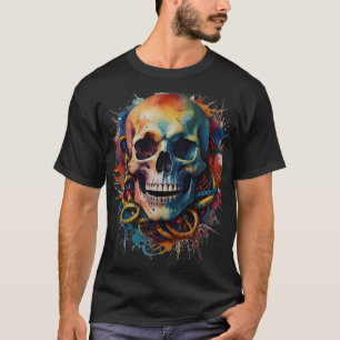 Schedelkop met meerkleurige verfspatten t-shirt